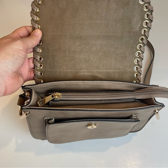 Braided Tassel Taupe Crossbody Saddle Bag - Picture 7 of 17